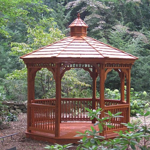 10x10 Octagon Wood Gazebo: Colonial Style, Cedar Stain, Cupola and Cedar Shingles