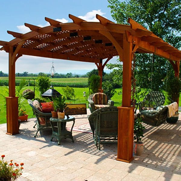 12x17 Hearthside Wood Pergola: Canyon Brown Stain, Superior Post Trim
